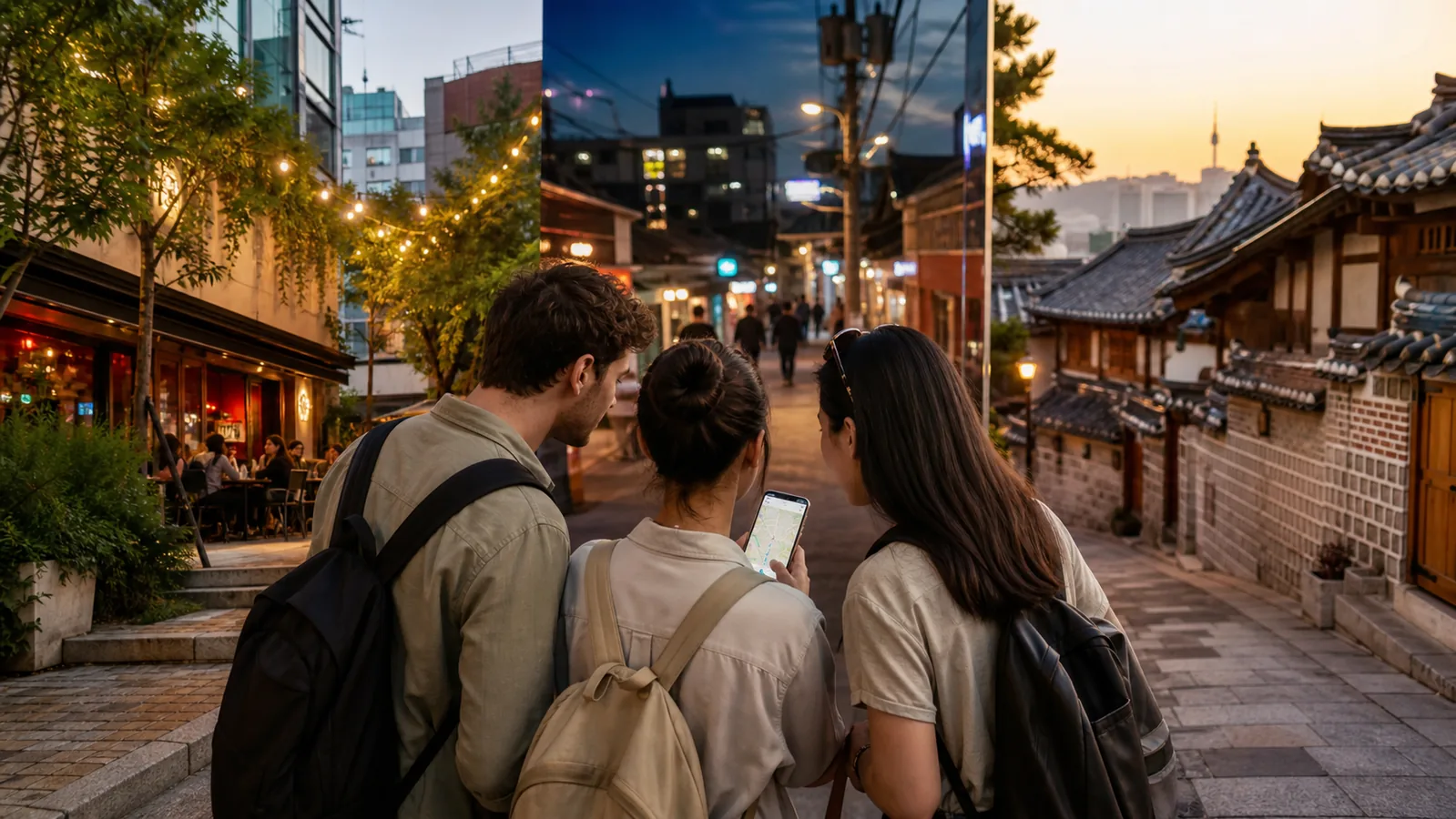Travelers comparing Hongdae, Itaewon, and Insadong neighborhoods in Seoul